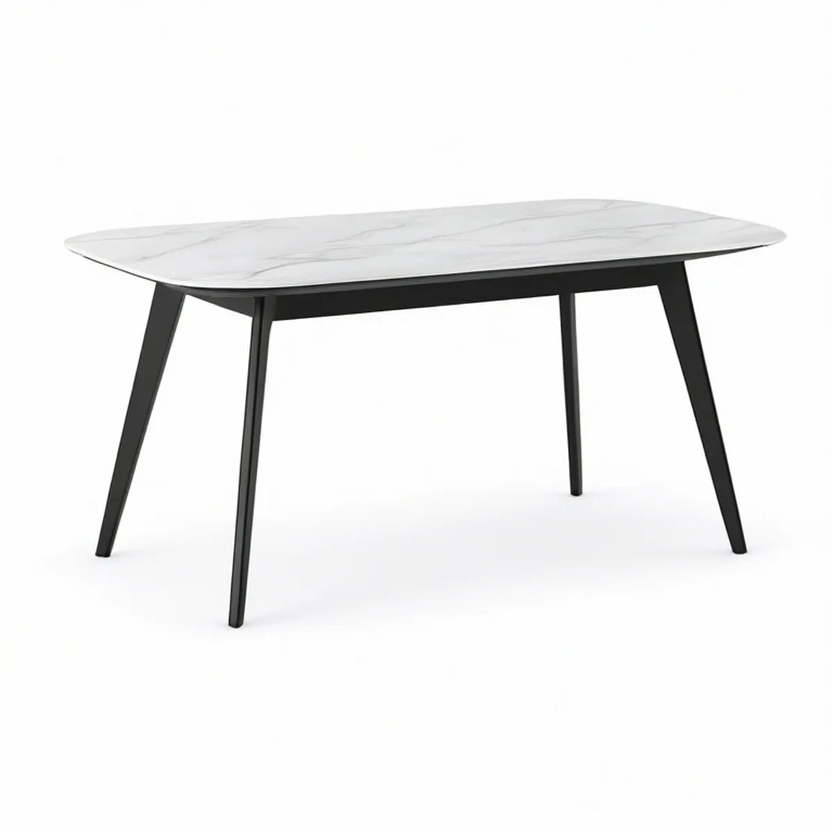 Rechteckiger Esstisch 140 x 80 x 75 cm aus Sinterstein in Weiss/Schwarz