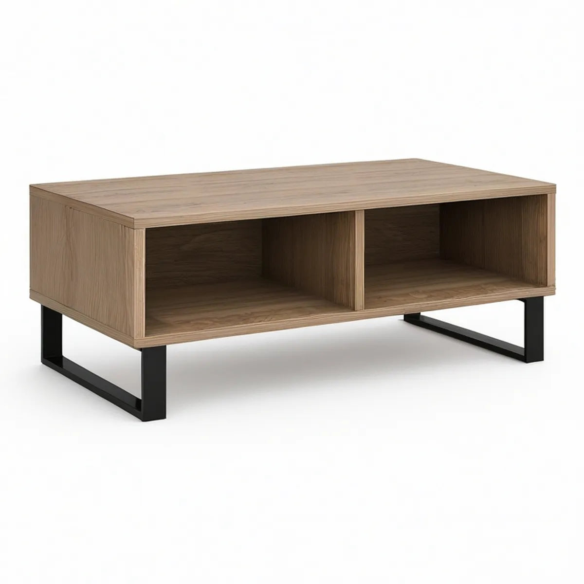 Rechteckiger Couchtisch in Eichen-Optik/Schwarz, 100 x 60 x 45 cm, mit 2 offenen Fächern
