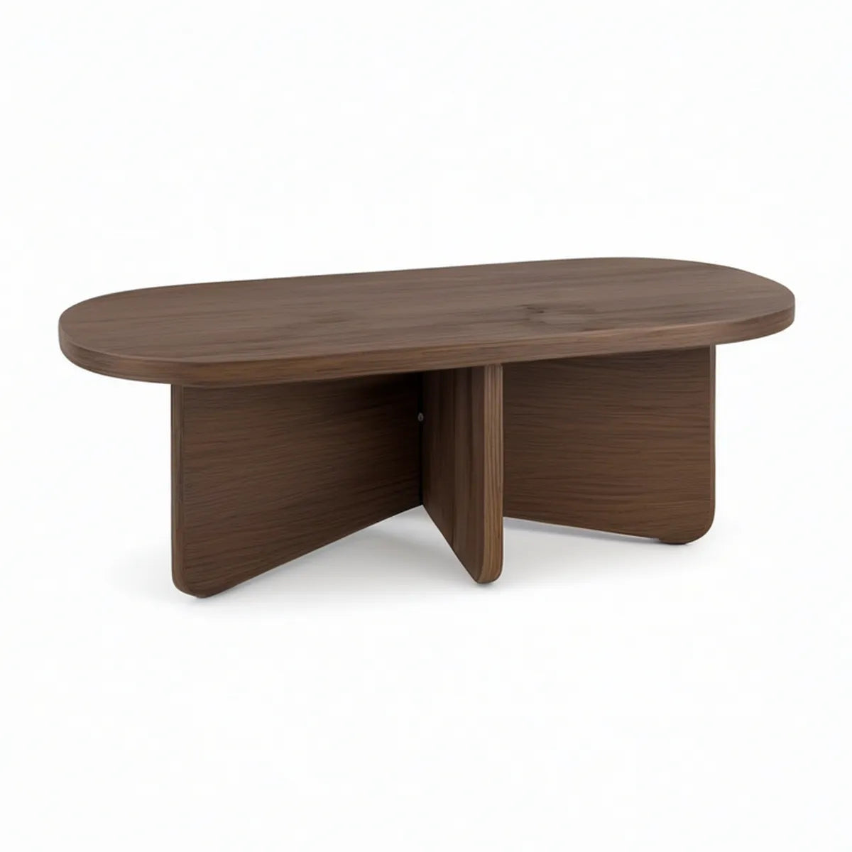 Ovaler Couchtisch aus MDF mit Walnussfurnier, Walnussbraun, 120 x 60 x 40 cm