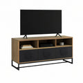 TV-Lowboard 120 x 40 x 60 cm aus melaminbeschichteter Spanplatte und Stahl in Eichenbraun/Schwarz