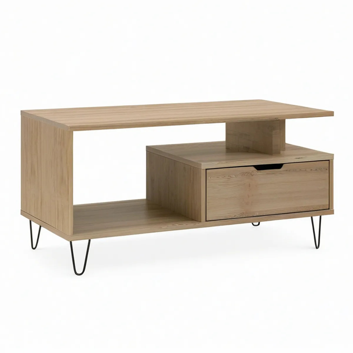 Couchtisch in Eichenoptik/Schwarz mit Schublade, 120 x 60 x 45 cm