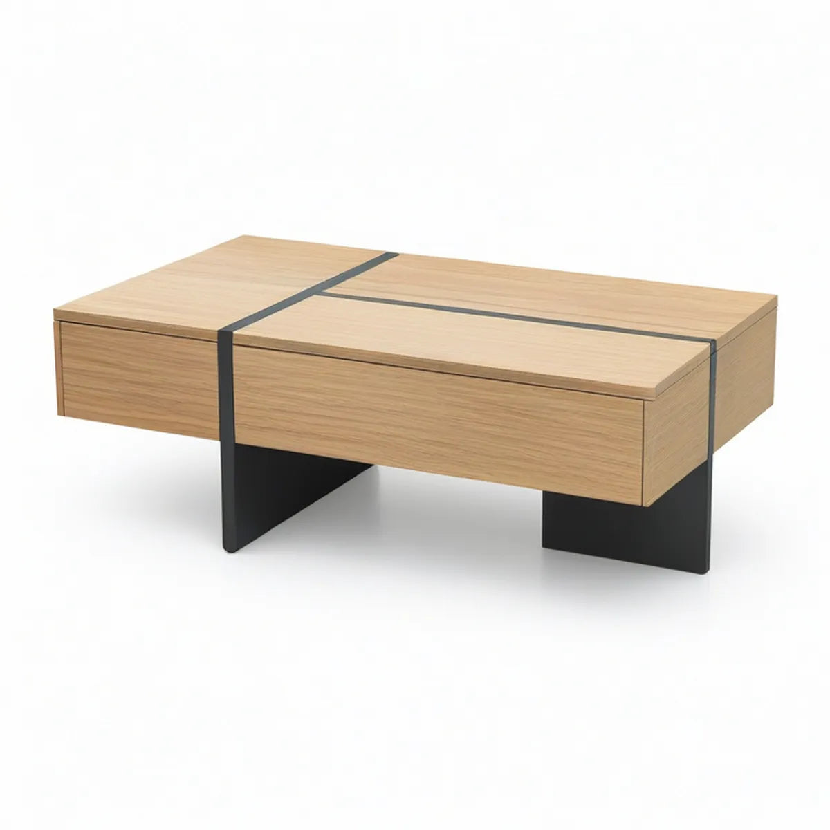Couchtisch mit Stauraum, 100 x 60 x 35 cm, MDF mit Eichenfurnier, Natur/Schwarz