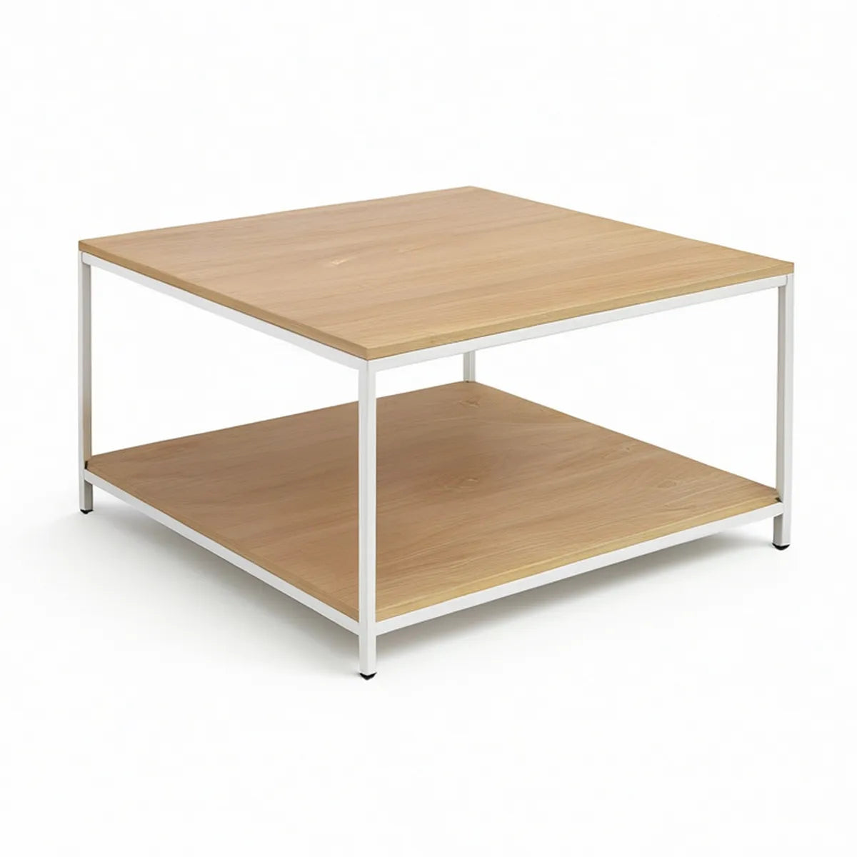 Quadratischer Couchtisch 80 x 80 x 45 cm mit 2 Ablagen in Eichenoptik und Weiss