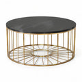 Runder Couchtisch Ø 80 cm, schwarz mit goldfarbenem Stahlgestell, Höhe 45 cm