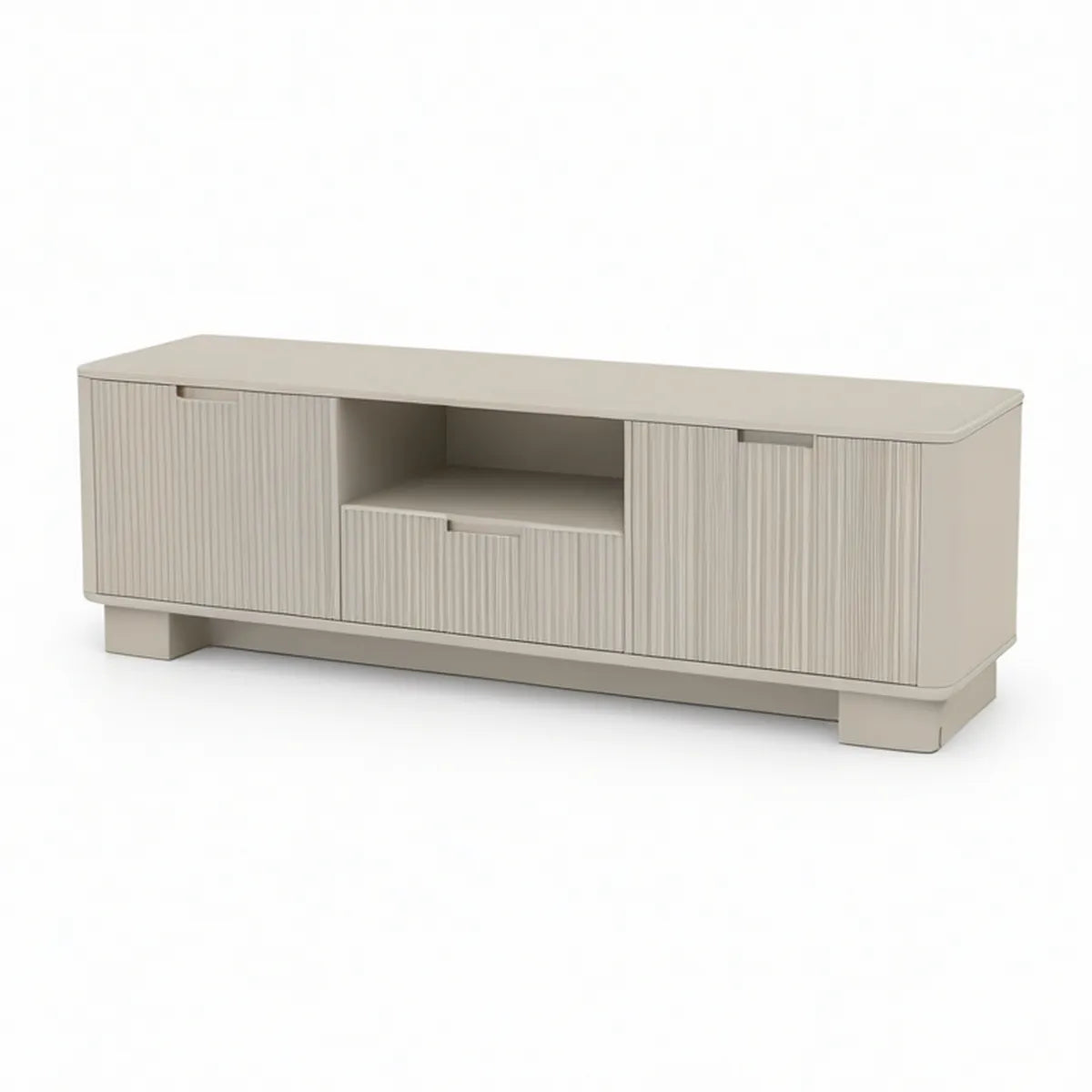 TV-Lowboard aus MDF in Beige, 160 x 40 x 55 cm, mit 2 Türen, Schublade und offenem Fach