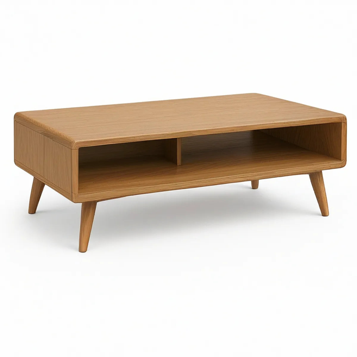 Couchtisch aus Bambus mit 2 offenen Fächern, 100 x 50 x 45 cm, Naturbraun