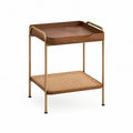 Beistelltisch 50 x 40 x 60 cm mit Tablettplatte, MDF, PE-Geflecht und Stahlgestell in Walnussbraun/Gold/Natur