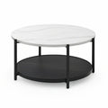 Runder Couchtisch Ø 80 cm, 45 cm hoch, Sinterstein mit Marmoroptik, Schwarz/Weiss