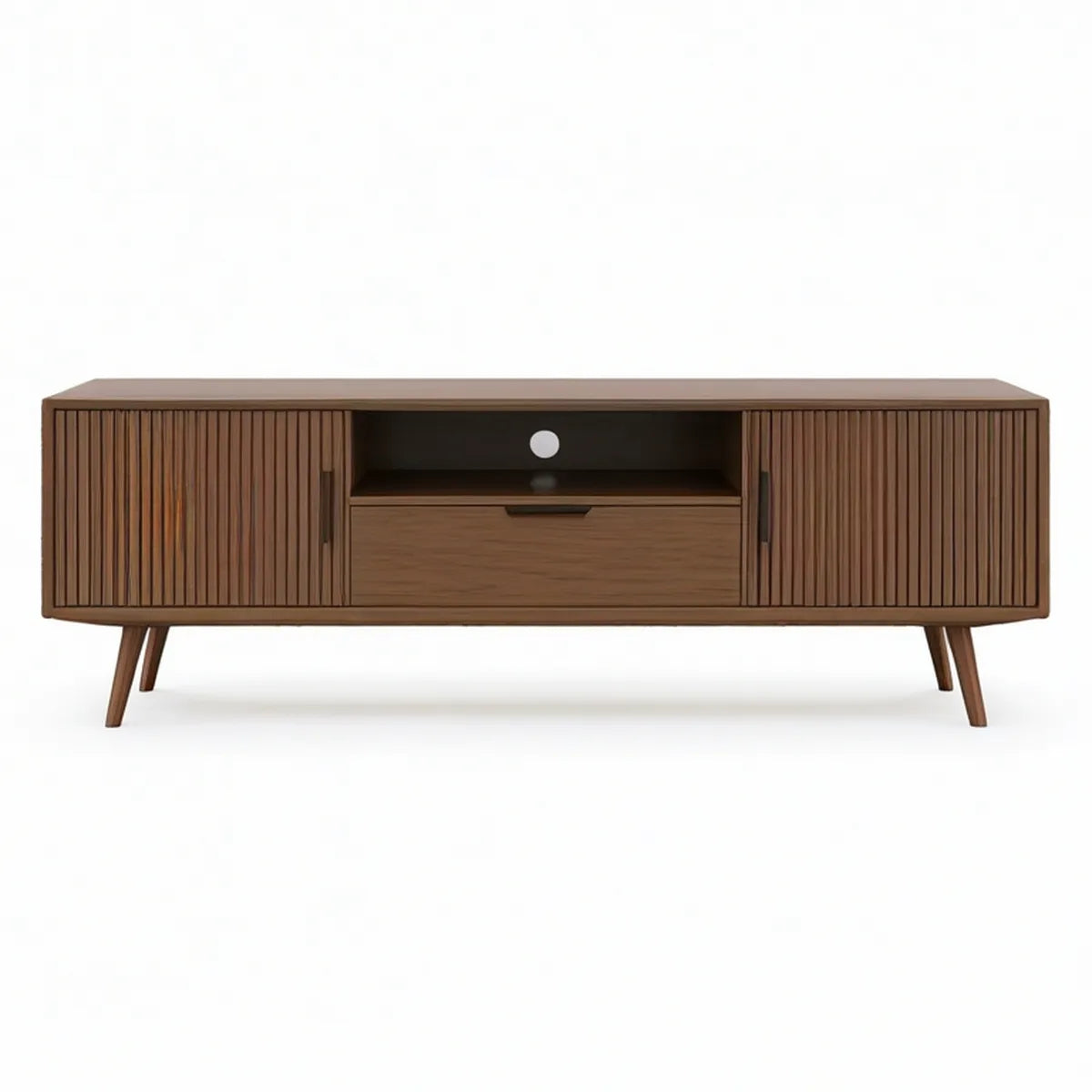 TV-Lowboard 180 x 40 x 55 cm aus MDF mit Nussbaumfurnier in Dunkelbraun