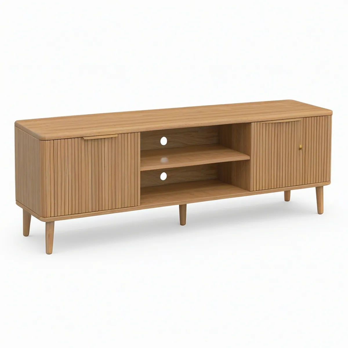 TV-Lowboard aus MDF mit Eichenfurnier, Naturfarben/Goldfarben, 180 × 40 × 55 cm