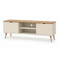 TV-Lowboard 160 x 40 x 55 cm aus MDF und Gummibaum-Massivholz in Weiss/Natur