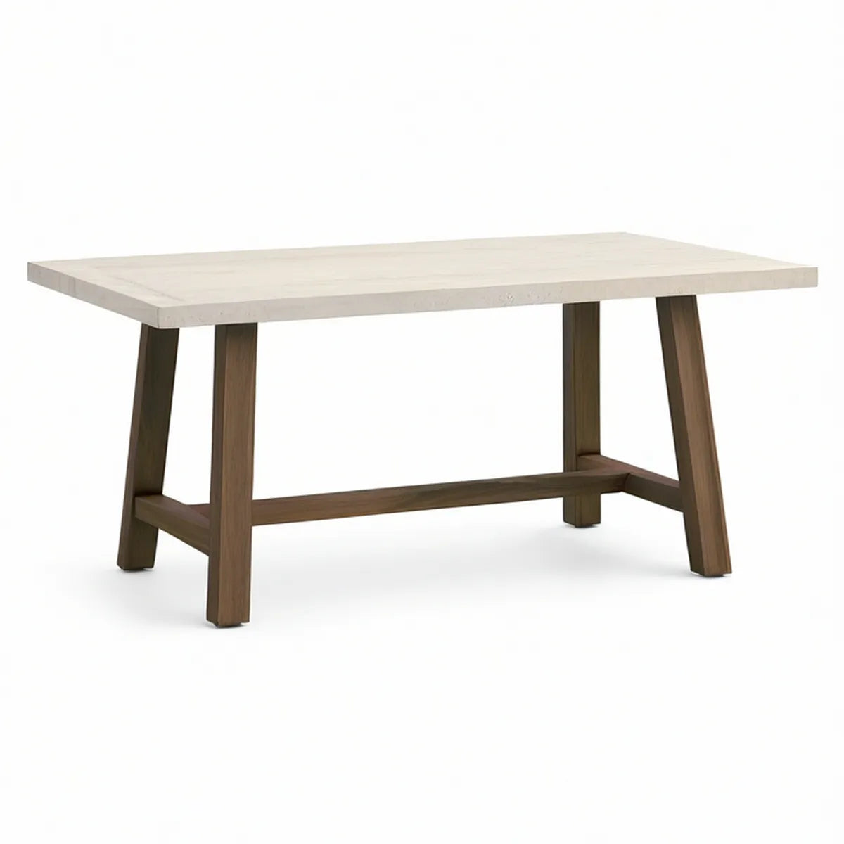 Rechteckiger Esstisch 180 x 90 x 75 cm mit Marmorplatte und Massivholzgestell in Weiss/Nussbraun